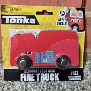 NEW In Package Tonka Wood Red Fire Truck 3 1/2" Decorate Your Own Apply Decals